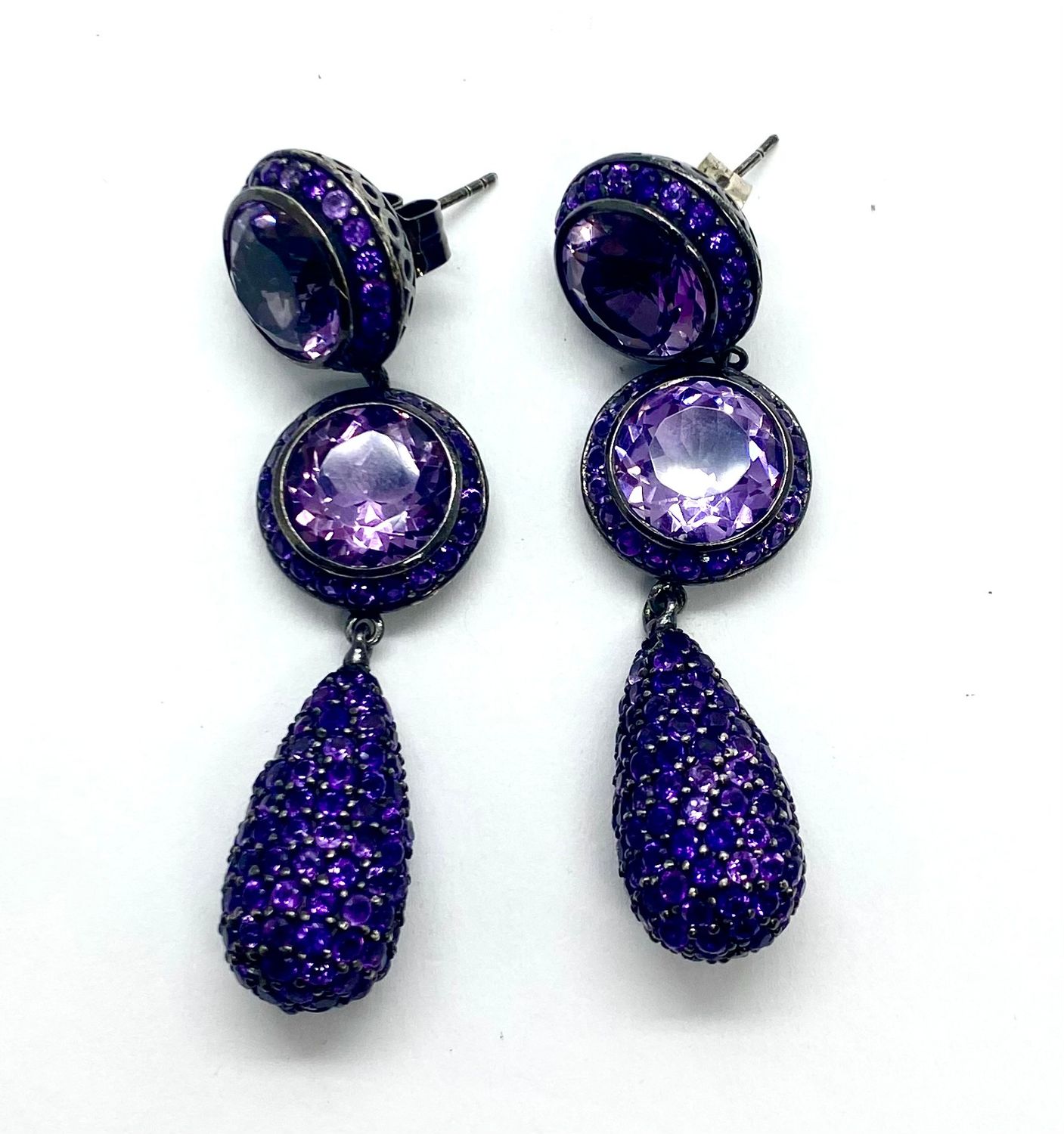 Vintage Blackened Sterling Silver Amethyst Earrings
