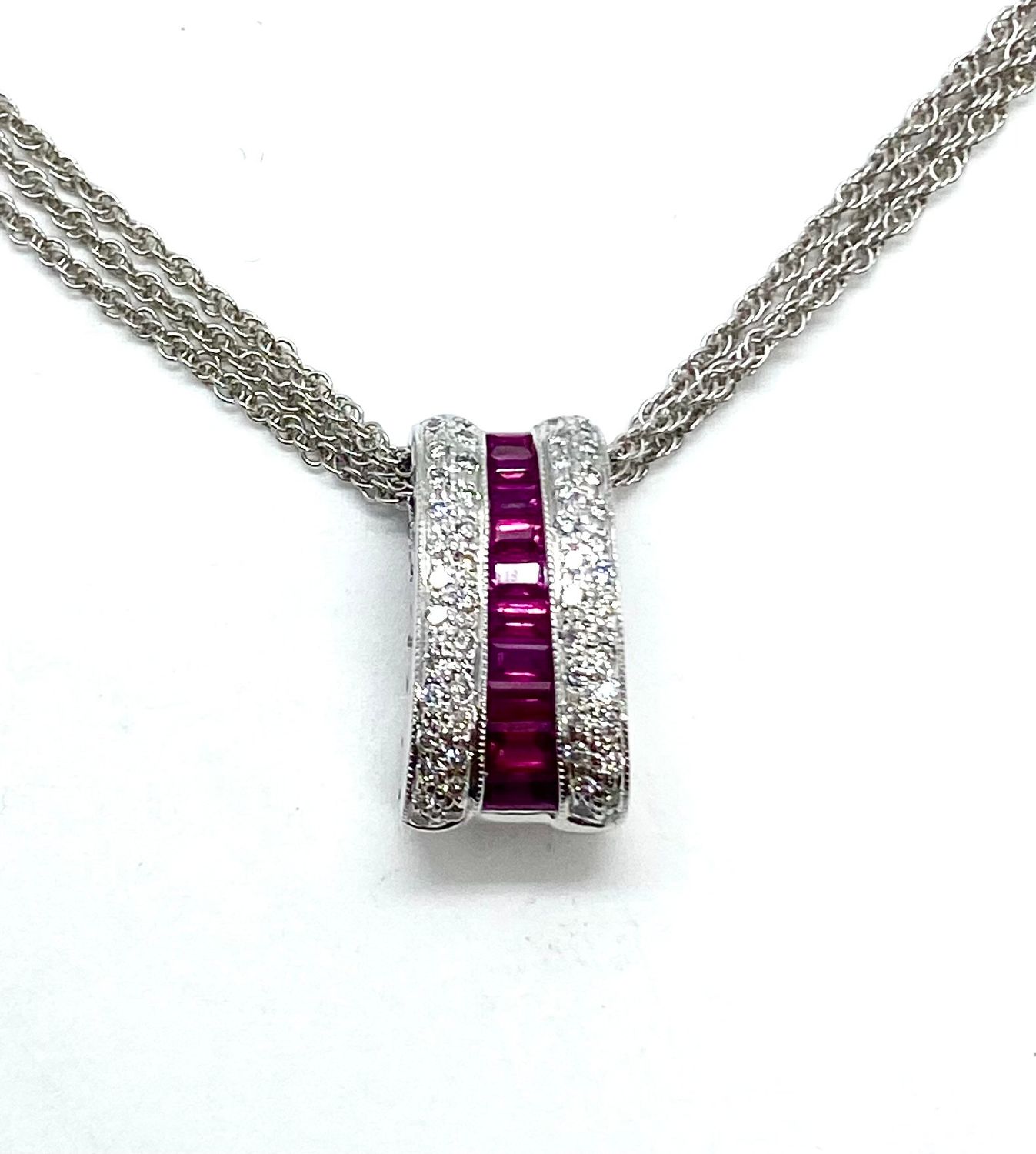 Estate Ruby and Diamond Pendant in White Gold
