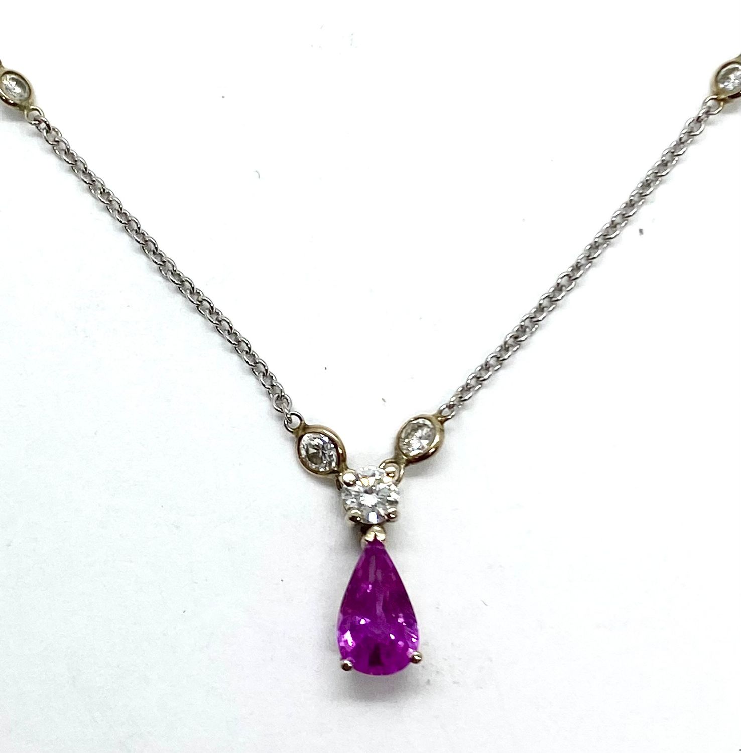 Pink Sapphire and Diamond Pendant Necklace in Gold