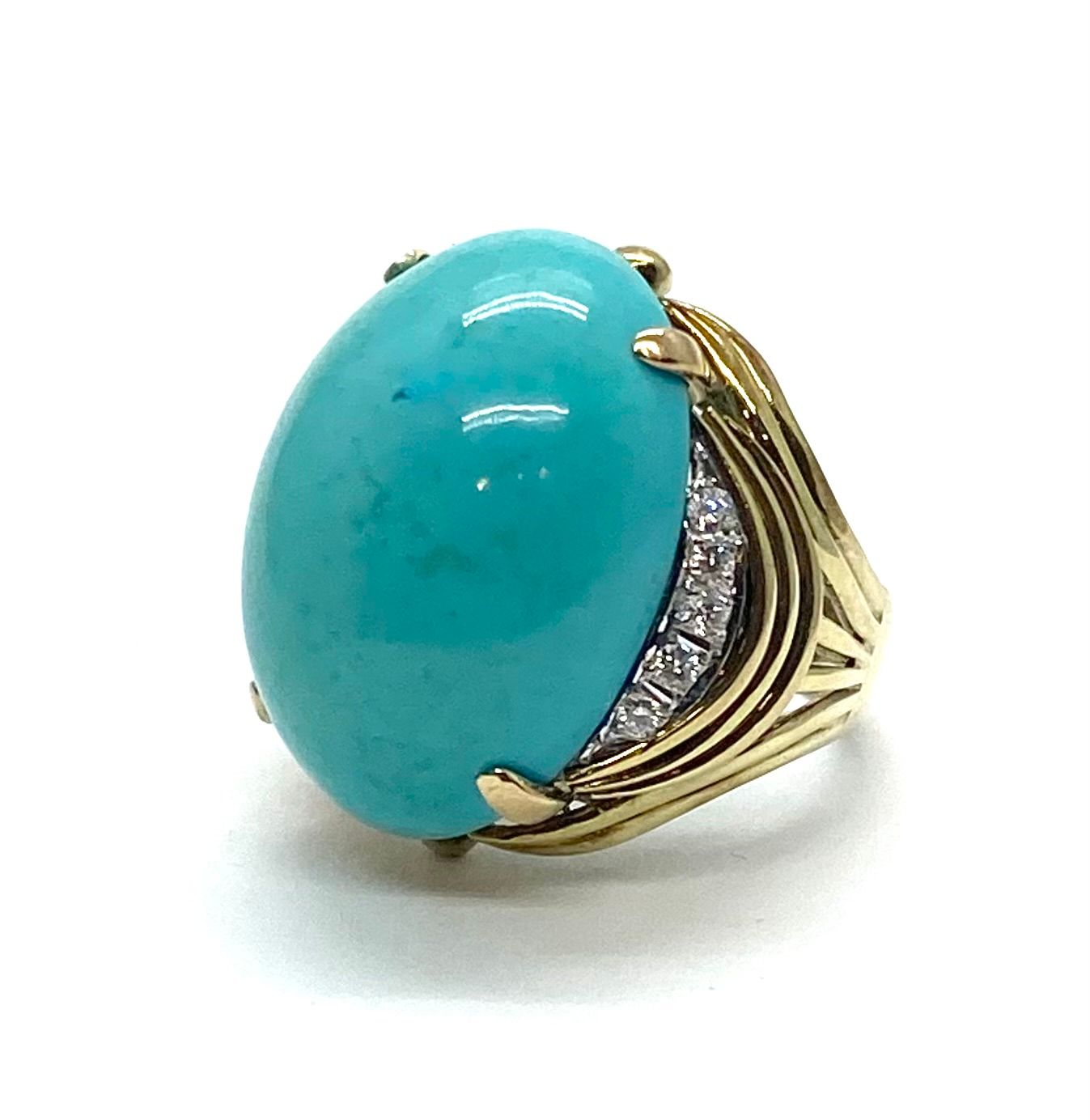 Vintage Persian Turquoise and Diamond Ring in Yellow Gold