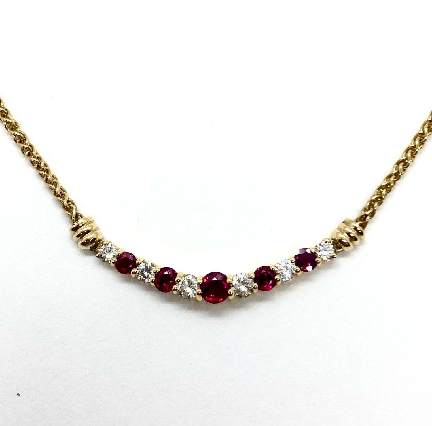 Vintage Ruby and Diamond Necklace in Yellow Gold