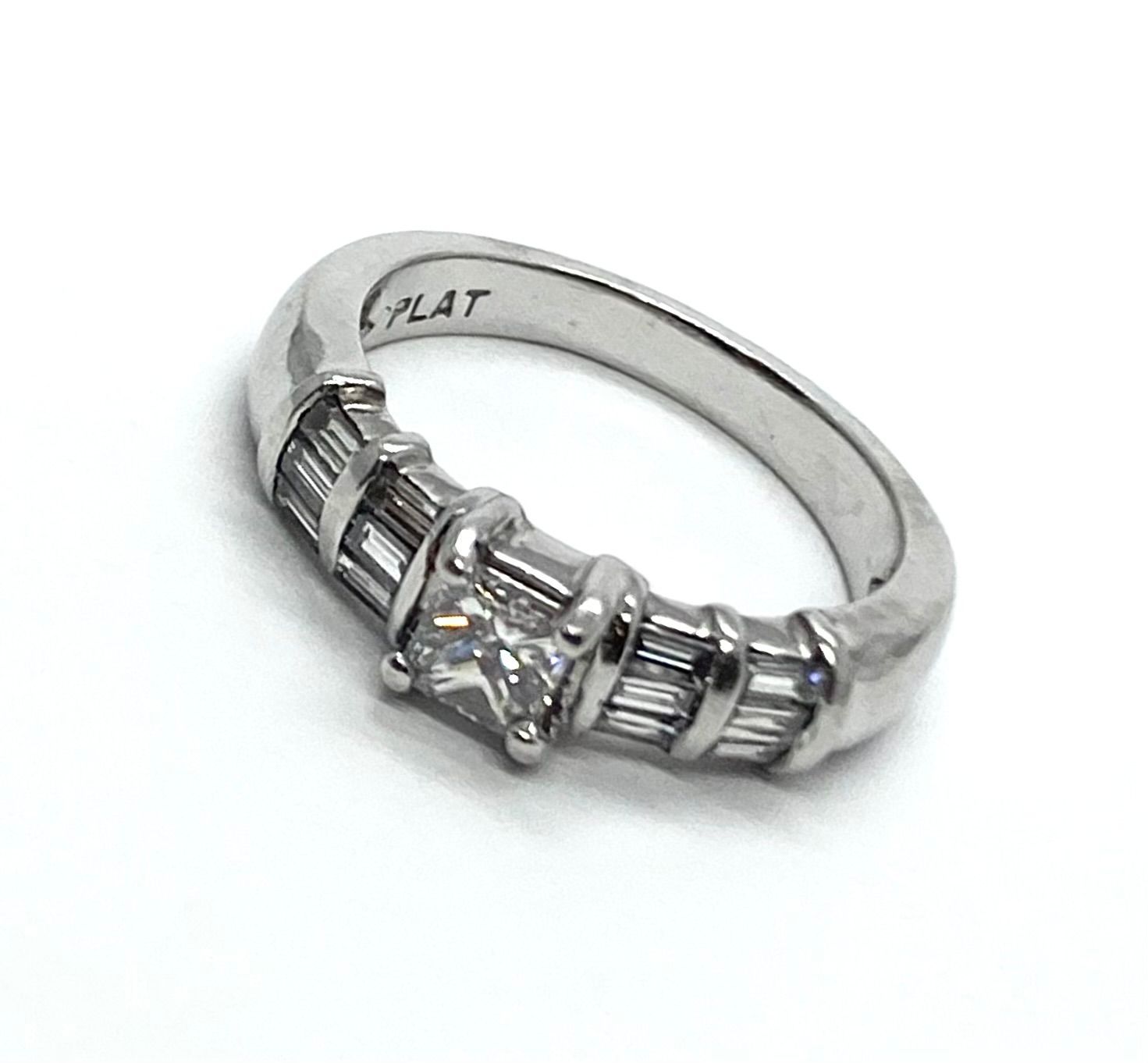 Princess Cut and Baguette Diamond Ring in Platinum