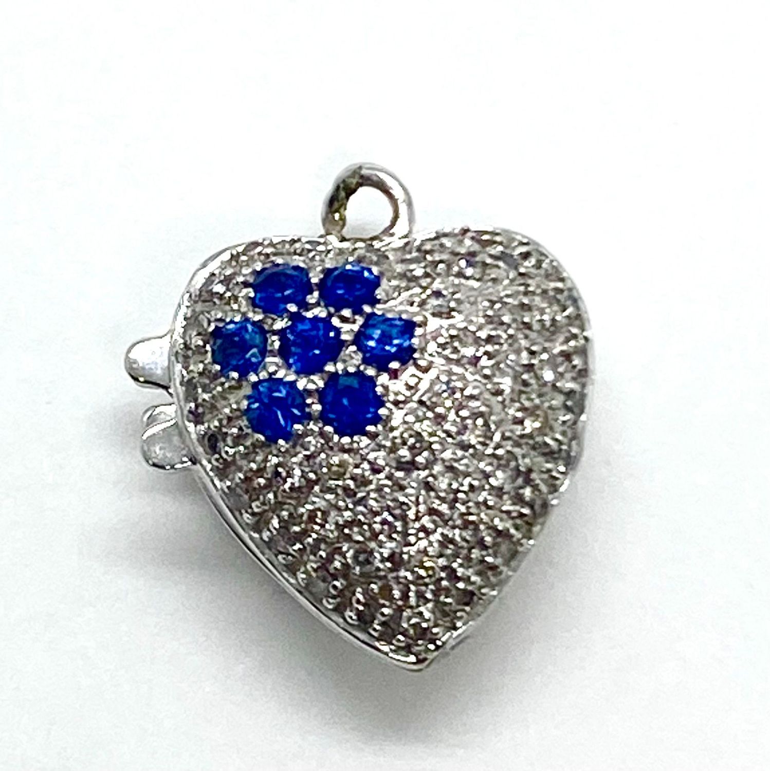 Sapphire and Diamond Heart Locket in White Gold