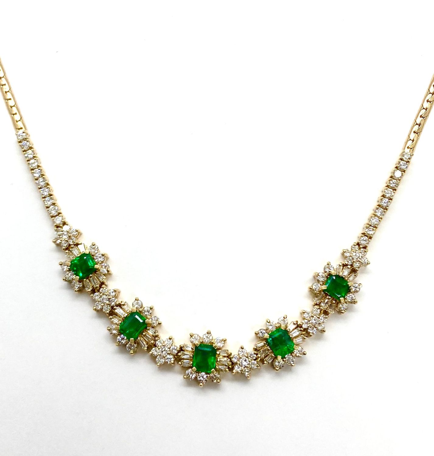 Estate Emerald and Diamond Necklace in Yellow Gold