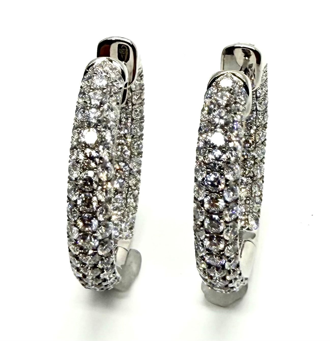Estate Diamond Hoop Earrings in 18K White Gold