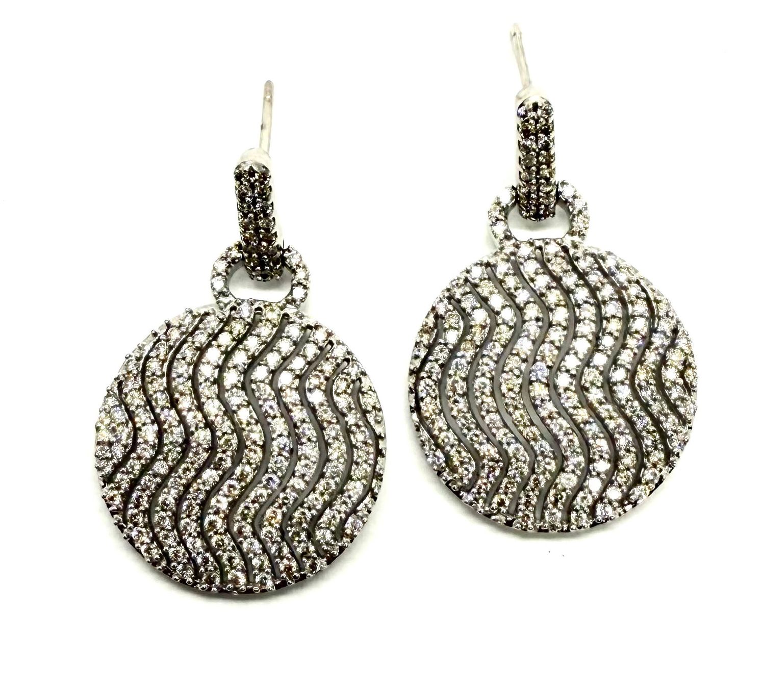 Estate Disc Diamond  Earrings in 18K White Gold