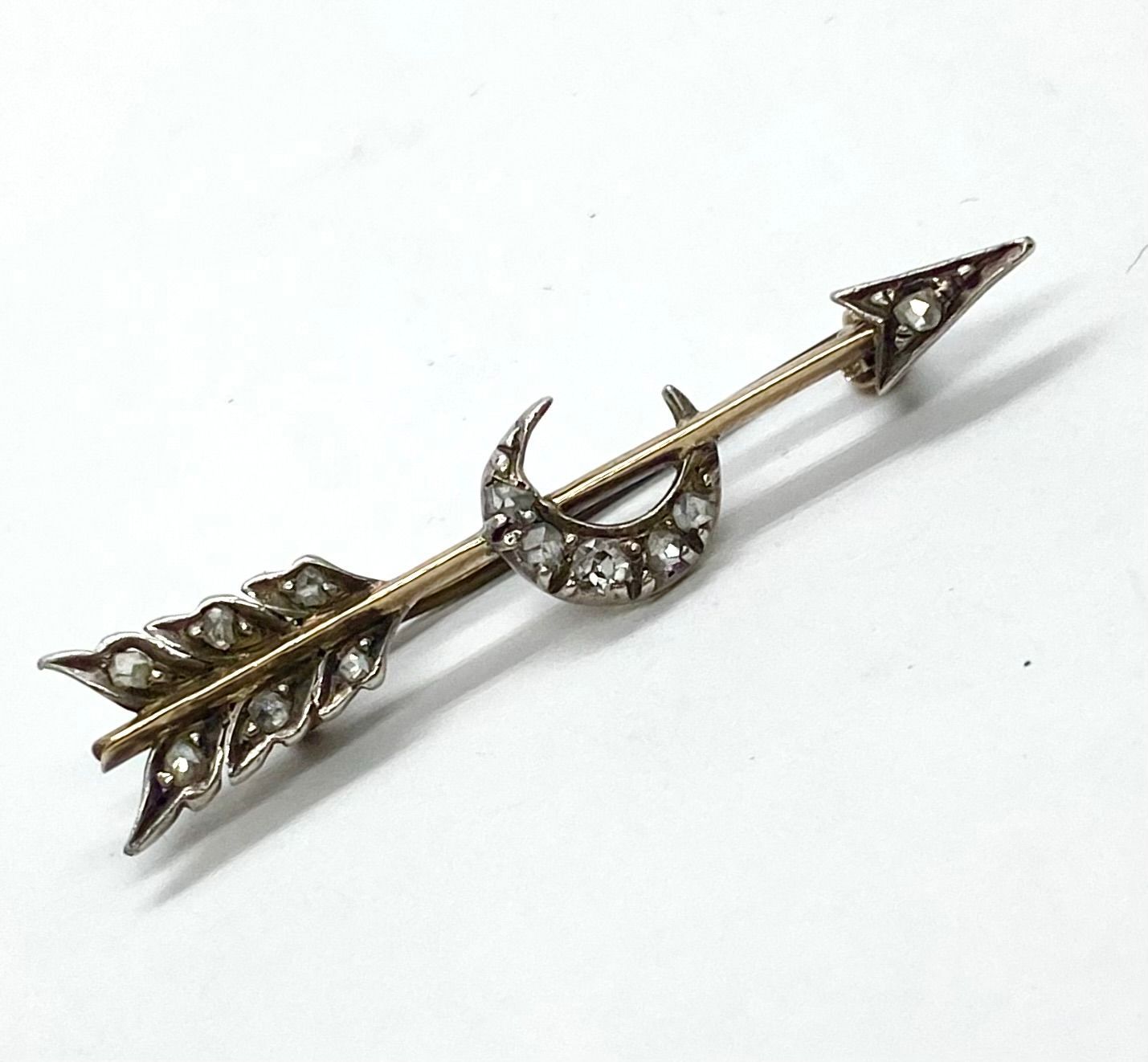 Antique Arrow Crescent Moon Diamond Pin Brooch