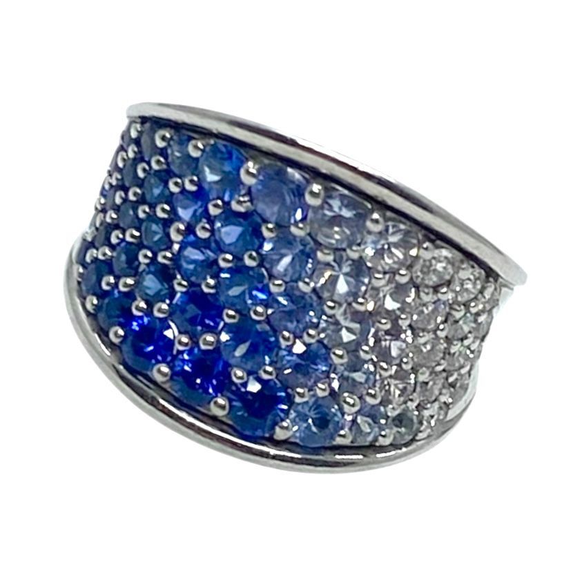 Blue Sapphire Hombre and Diamond Ring