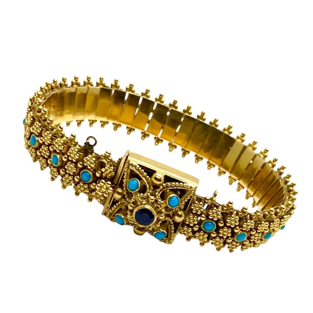 Unique 19K Yellow Gold and Turquoise Bracelet