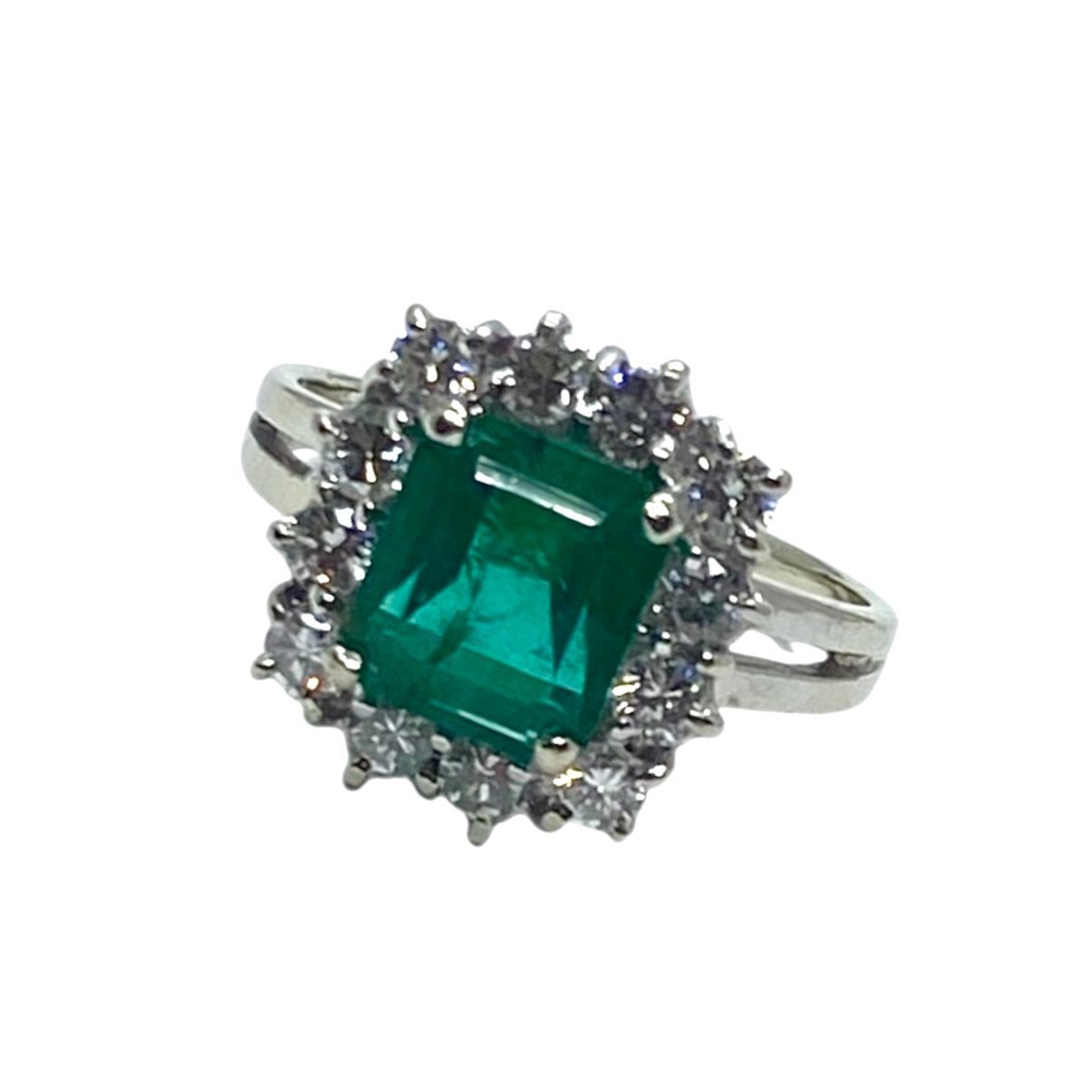 Fine Emerald and Diamond Ring in White Gold