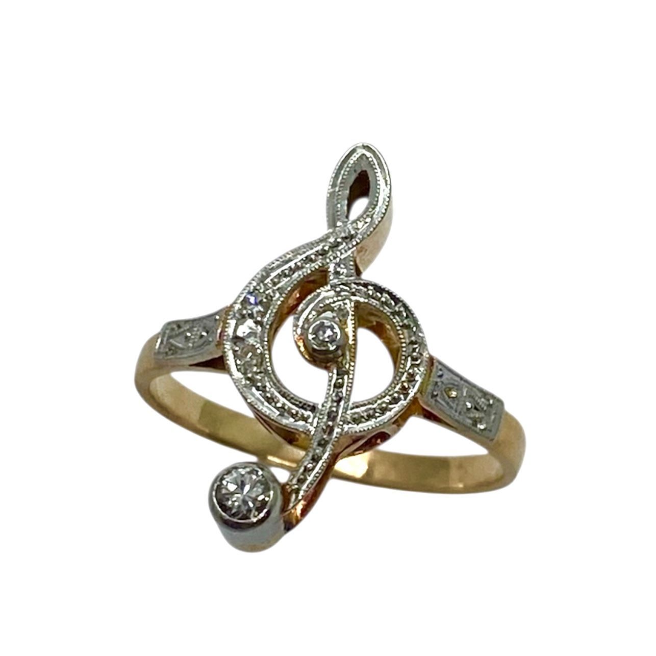 Musical Note Ring with Diamond and Gold