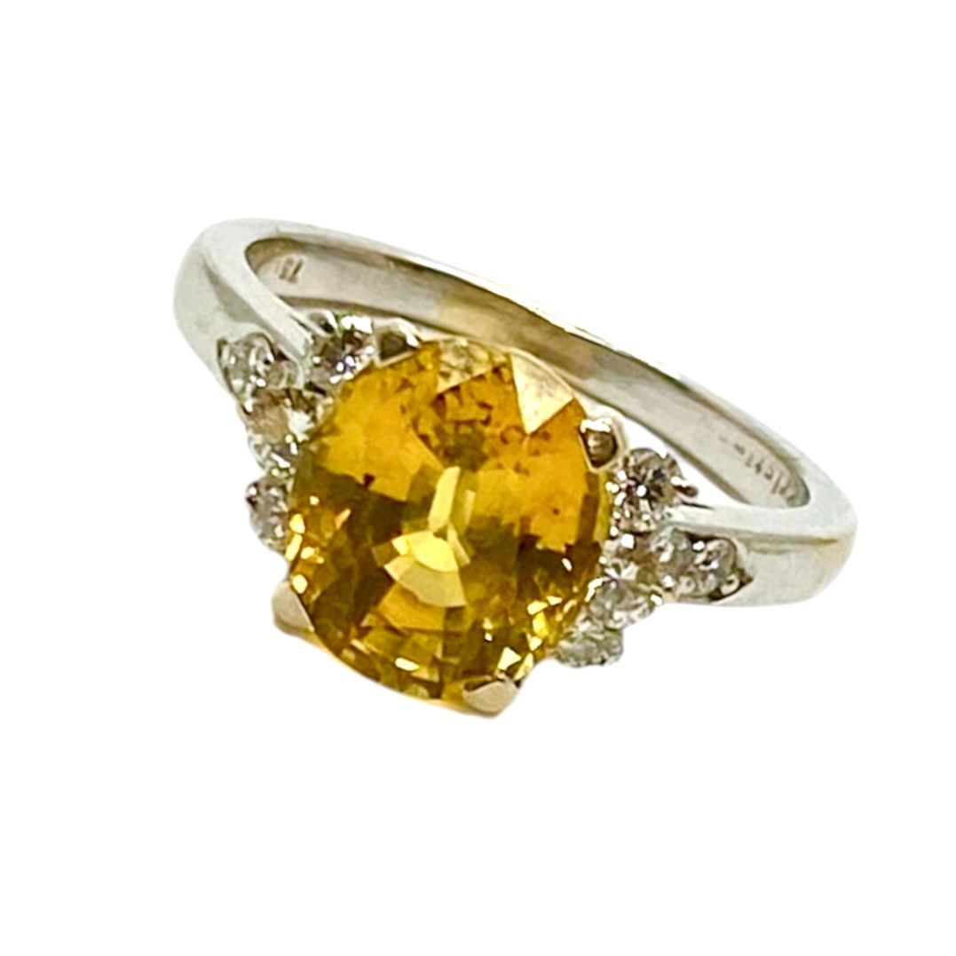 Orange Yellow Sapphire No heat GIA Certified and Diamond Ring