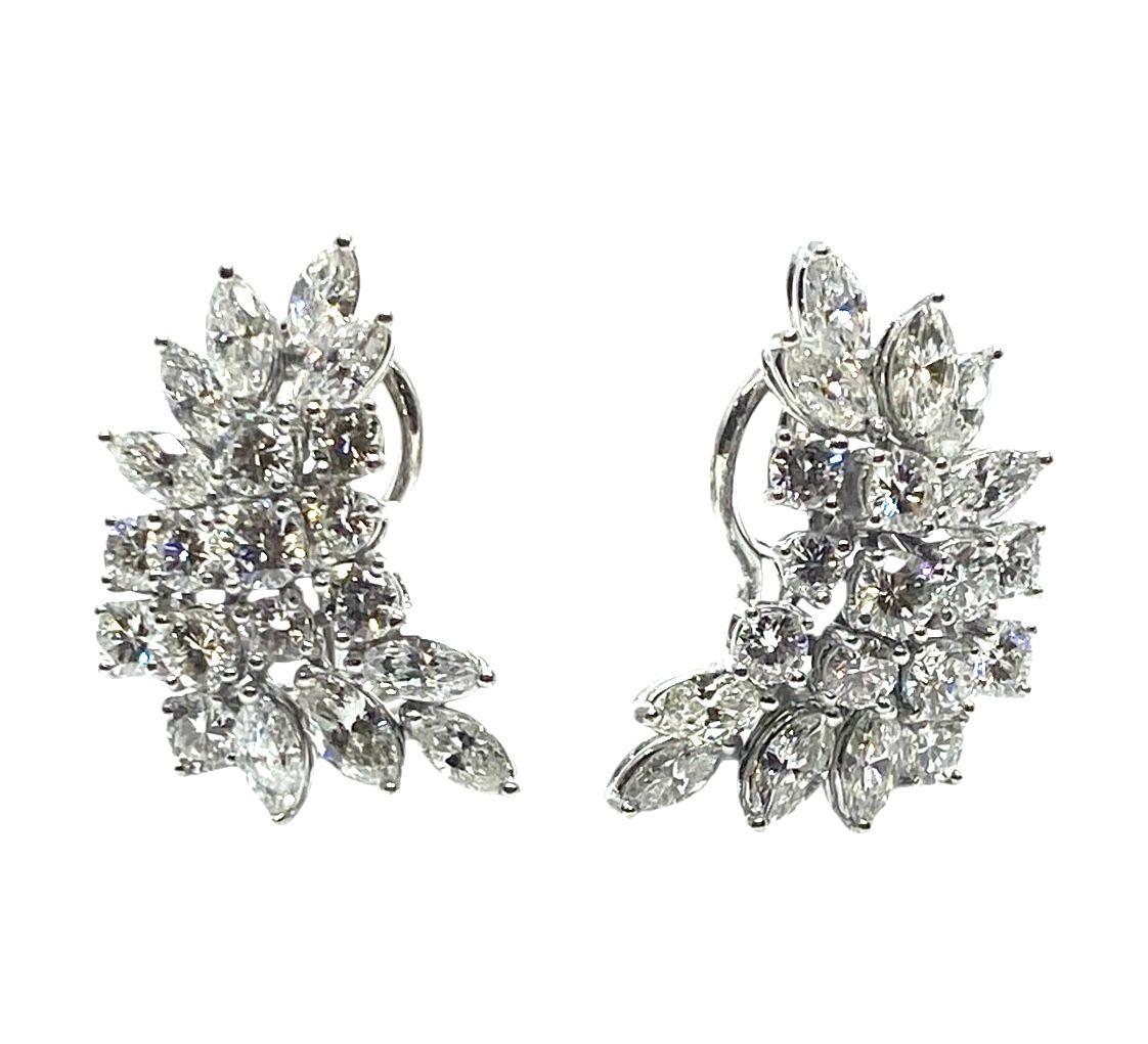 Elegant Platinum Diamond Cluster Earrings