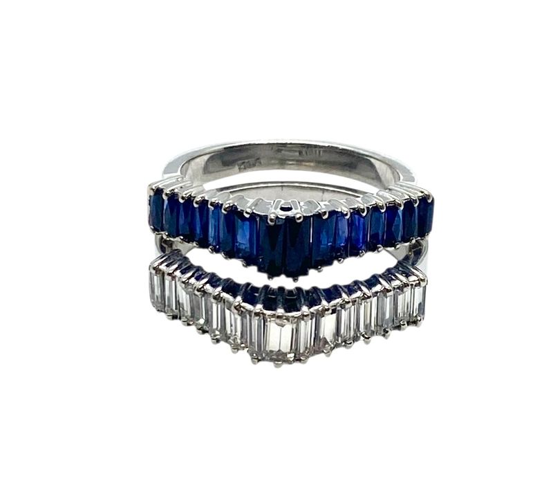 Diamond and synthetic Sapphire set of 2 matching Rings Diamond and synthetic Sapphire set of 2 matching Rings