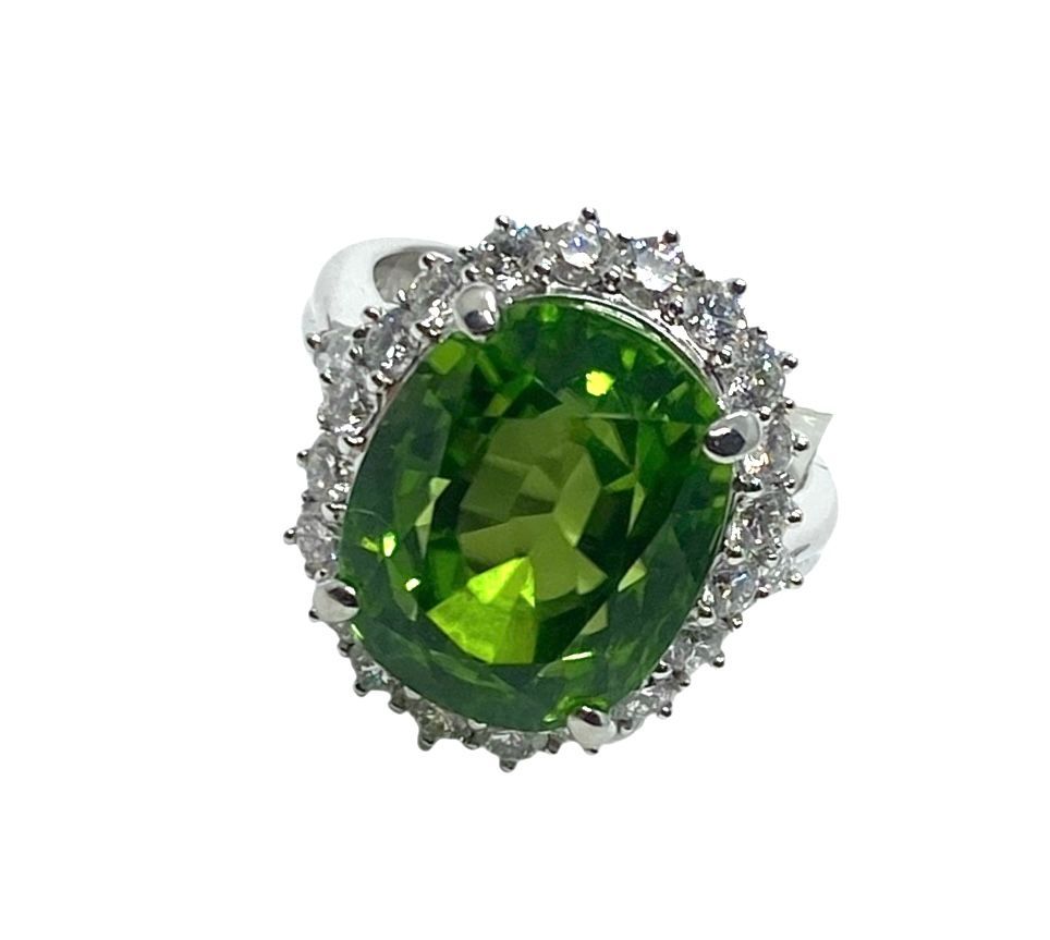 Peridot and Diamond Ring in Platinum