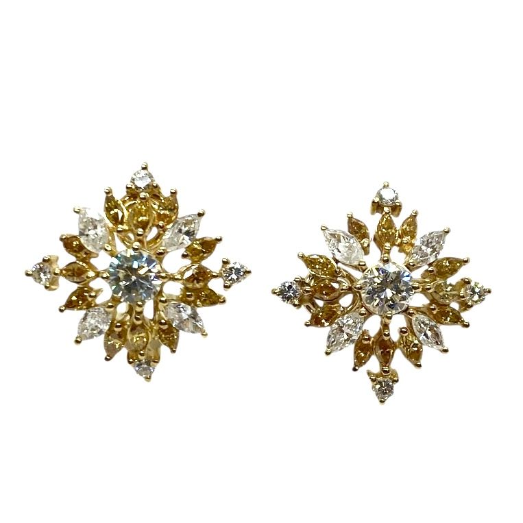Fancy Yellow and  White Diamond Snowflake Earrings