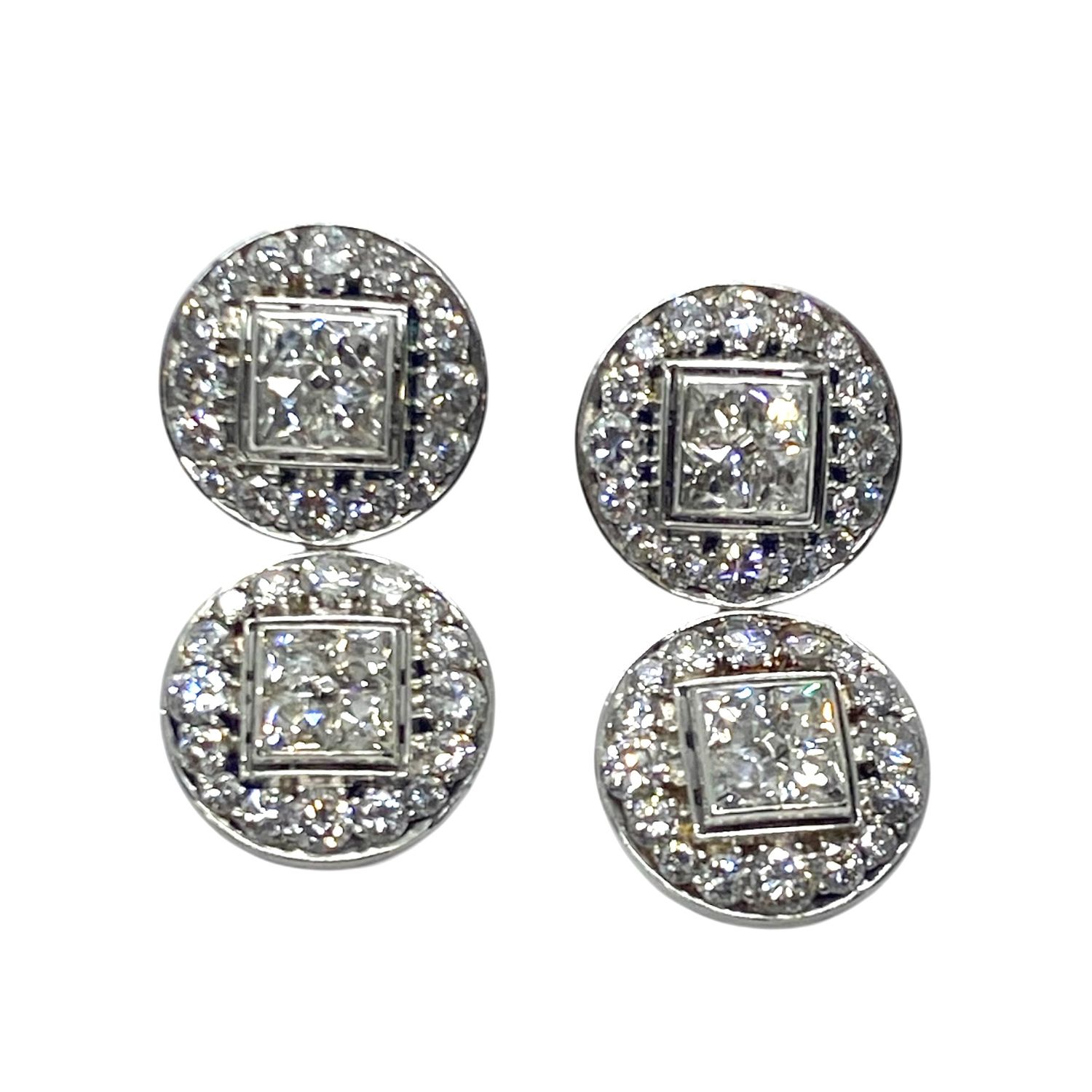 Old Carre Cut Diamonds Earrings in Platinum