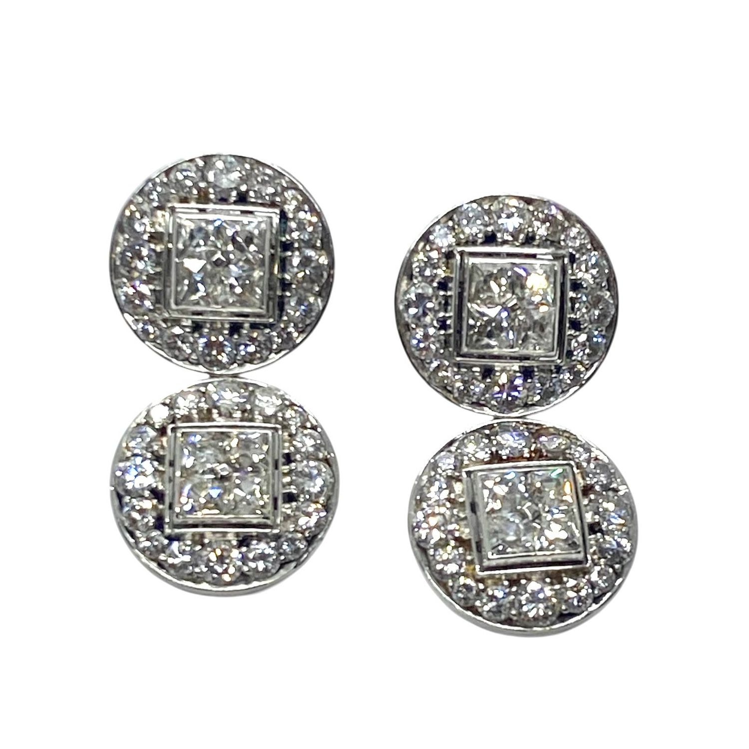 Old Carre Cut Diamonds Earrings in Platinum