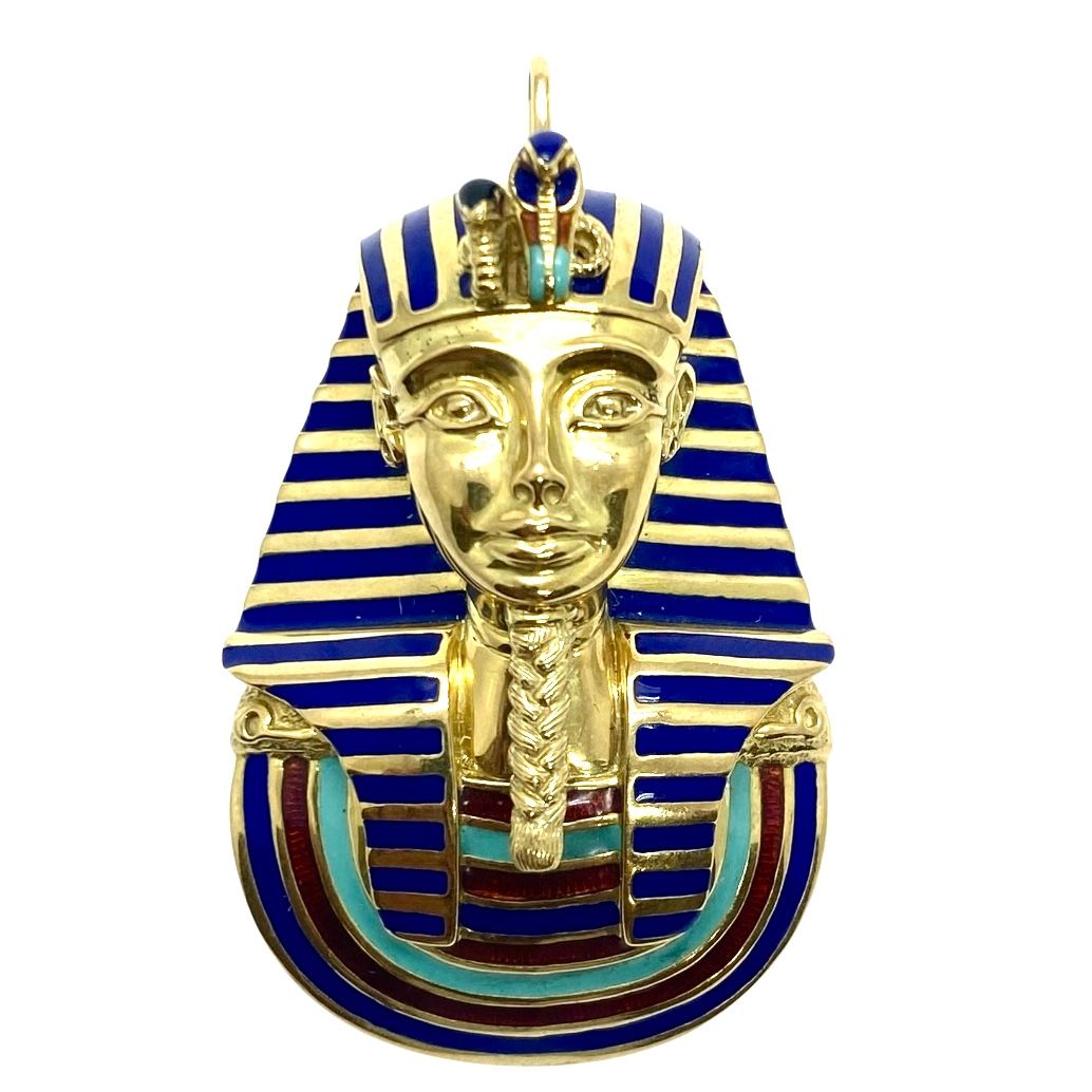 Gold and Enamel Pharaoh Pendant/Pin