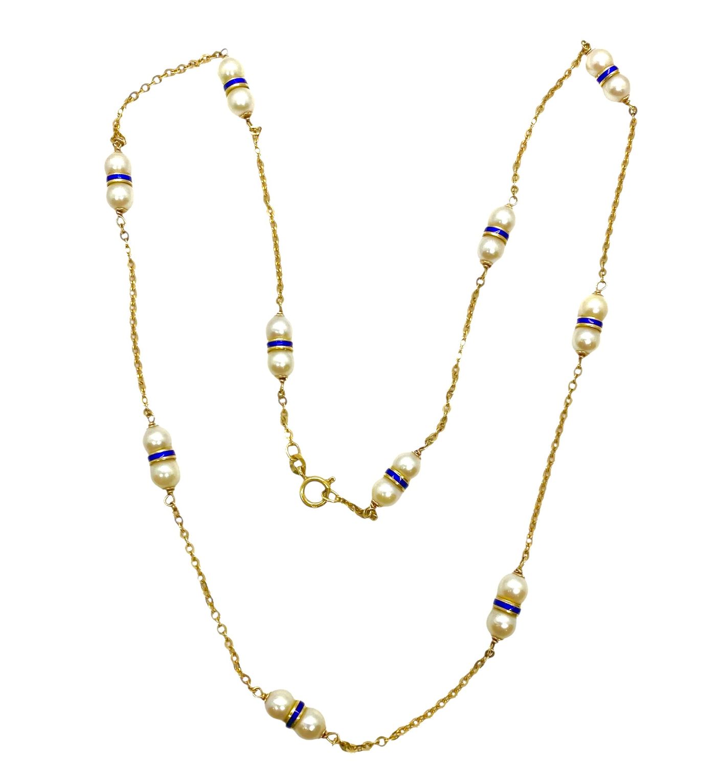 Vintage Pearl Necklace in 18K Yellow Gold