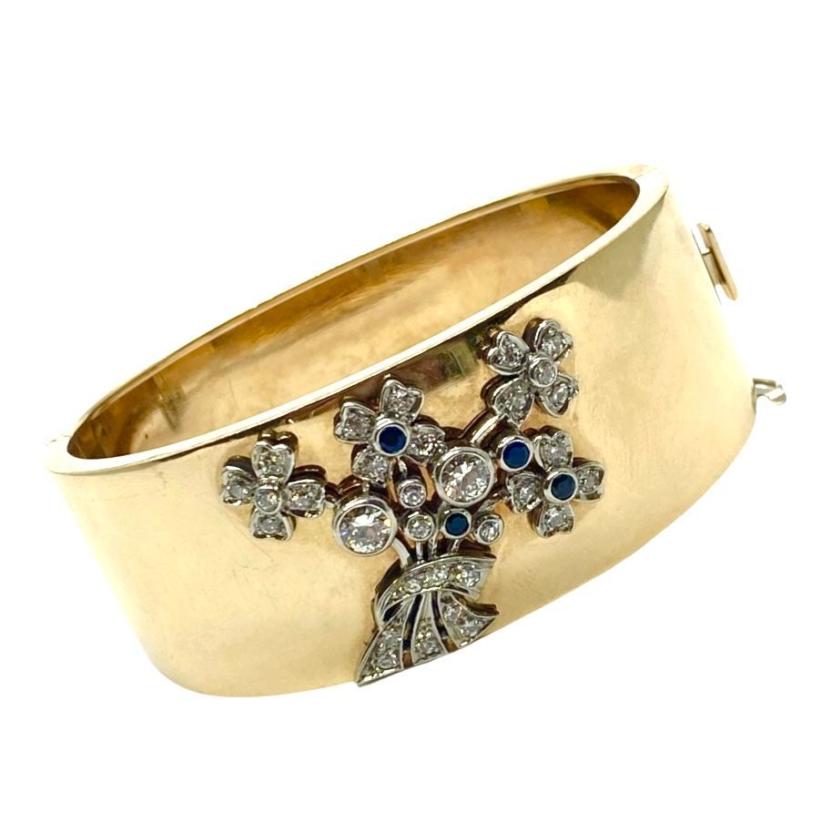 Retro Deco Gold + Platinum Diamond Bangle