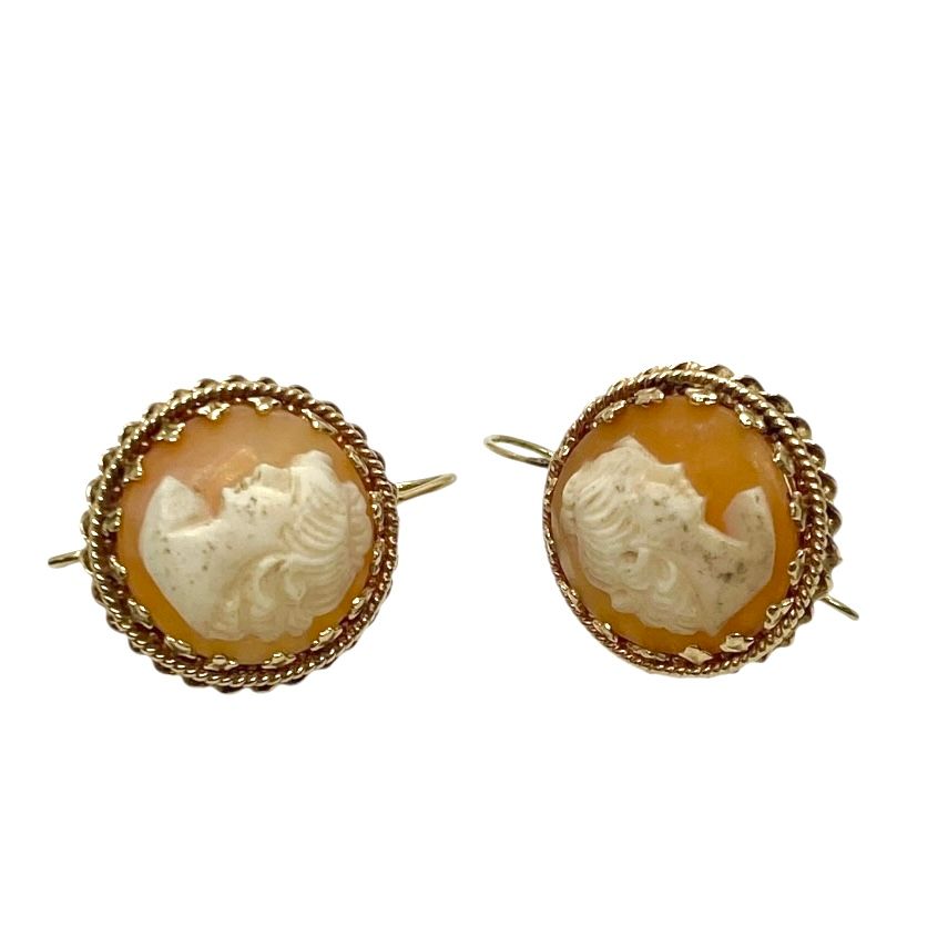 Vintage Cameo and Gold Earrings