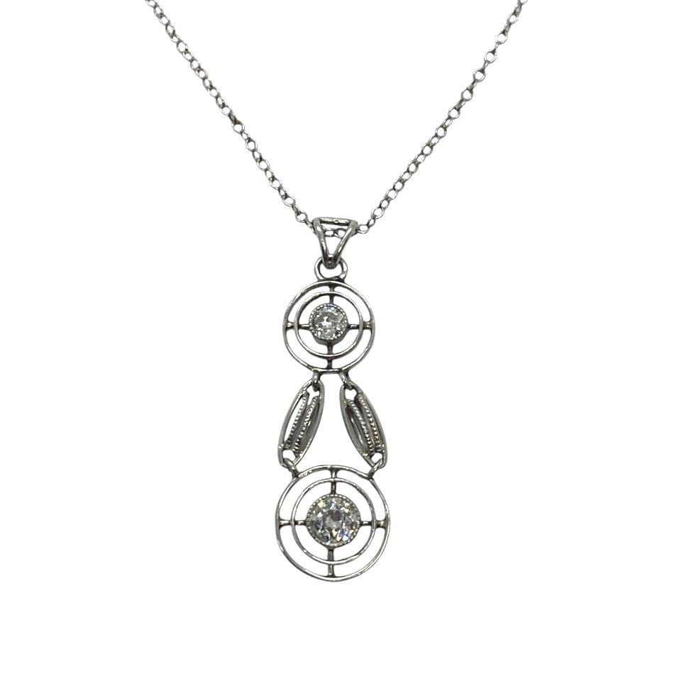Art Deco Diamond Pendant Necklace in Platinum