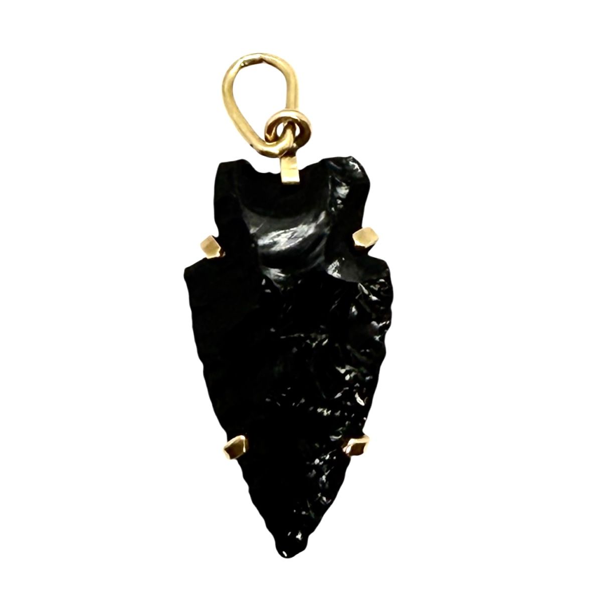 Obsidian Arrowhead Pendant in Yellow Gold