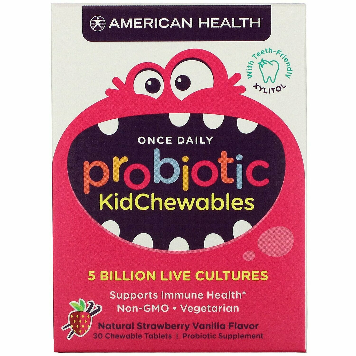 American Health Once Daily Probiotic Strawberry Vanilla Kidchewables 30 Tab