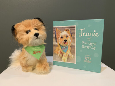 Jeanie Toy and "Jeanie the Three-Legged Therapy Dog" Book