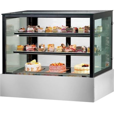 Black Trim Square Glass Cake Display 2 Shelves