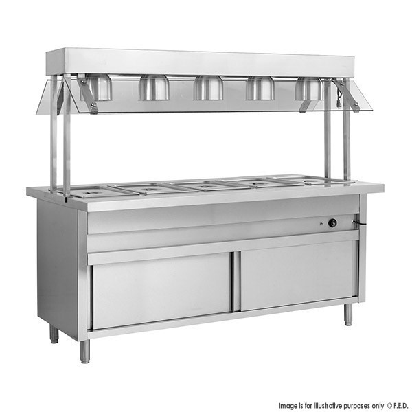 FED Heated Six Pan Bain Marie with Top Lamp Warmers