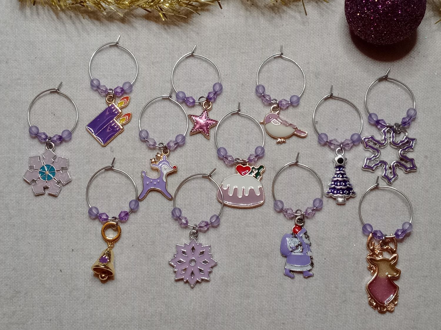 PURPLE Christmas wine glass or cup markers