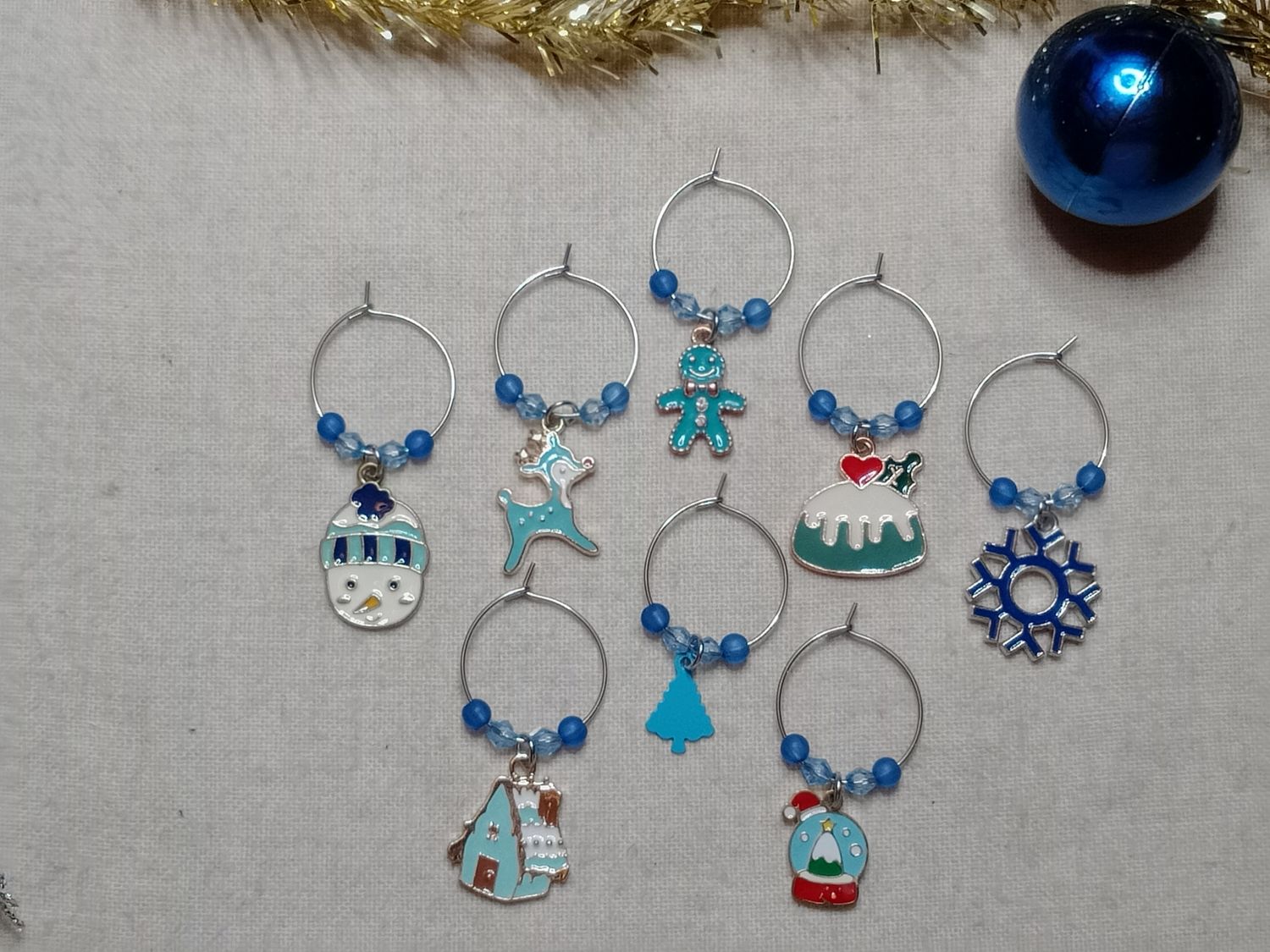 BLUE Christmas wine glass or cup markers