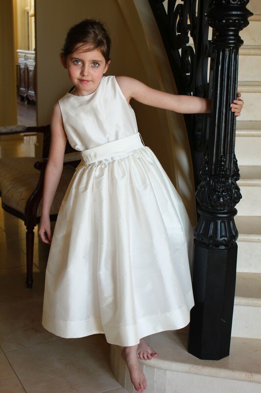 Ivory Taffeta Dress with Sash-Size 6