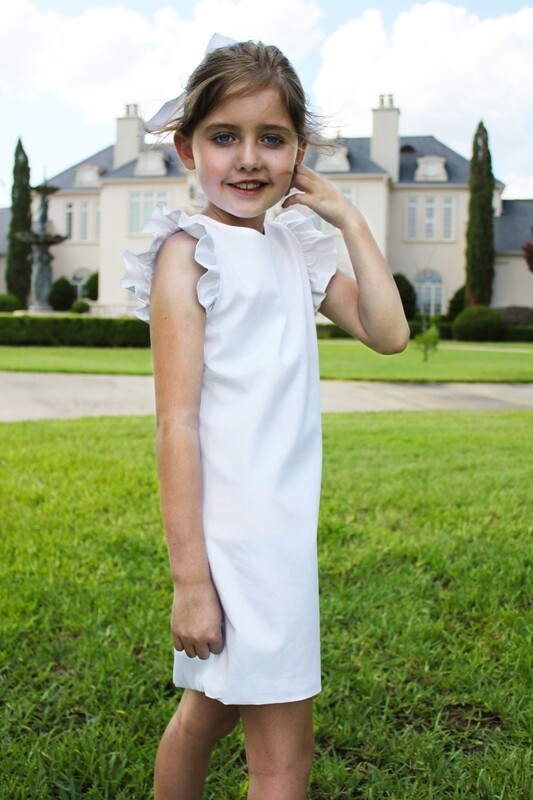 White Pique A line Dress with Flutter Sleeves - Sizes 6, 8, 12, 14