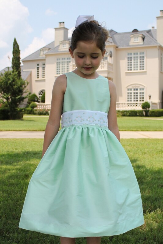 Green Taffeta Dress with Flower Trim - Size 10, 12