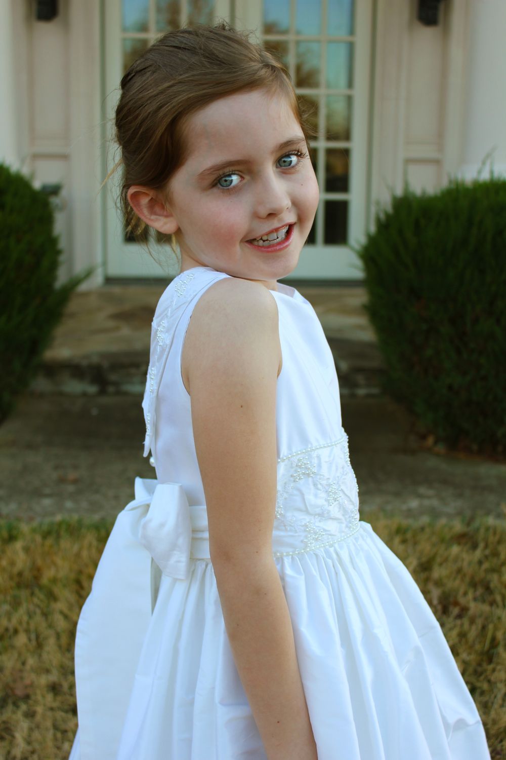 Silk dress with beaded waist and neckline - size 7