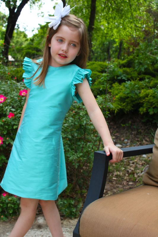 Turquoise Flutter Sleeve Dress - Sizes 7, 8, 10 12