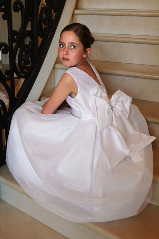 Taffeta and Organza Dress with Pearl Sparkle Trim and Bow