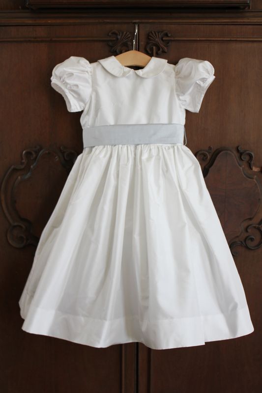Silk Dress with Puff Sleeves and Sash