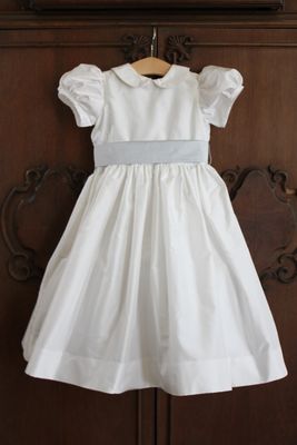 Silk Dress with Puff Sleeves and Sash