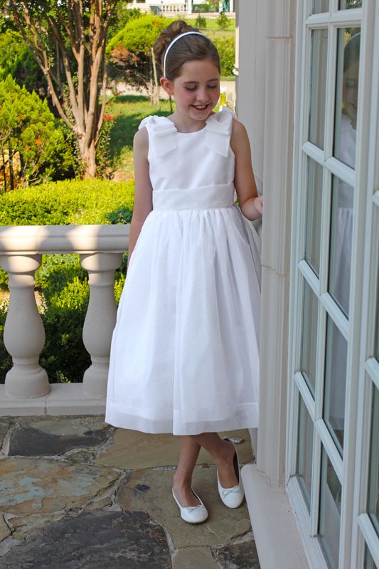 Silk Organza Flower Girl Dress with Shoulder Bows &amp; Sash