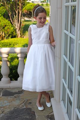 Silk Organza Flower Girl Dress with Shoulder Bows &amp; Sash