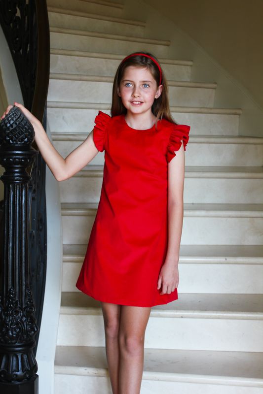 Red Corduroy Flutter Sleeve Dress - Size 14