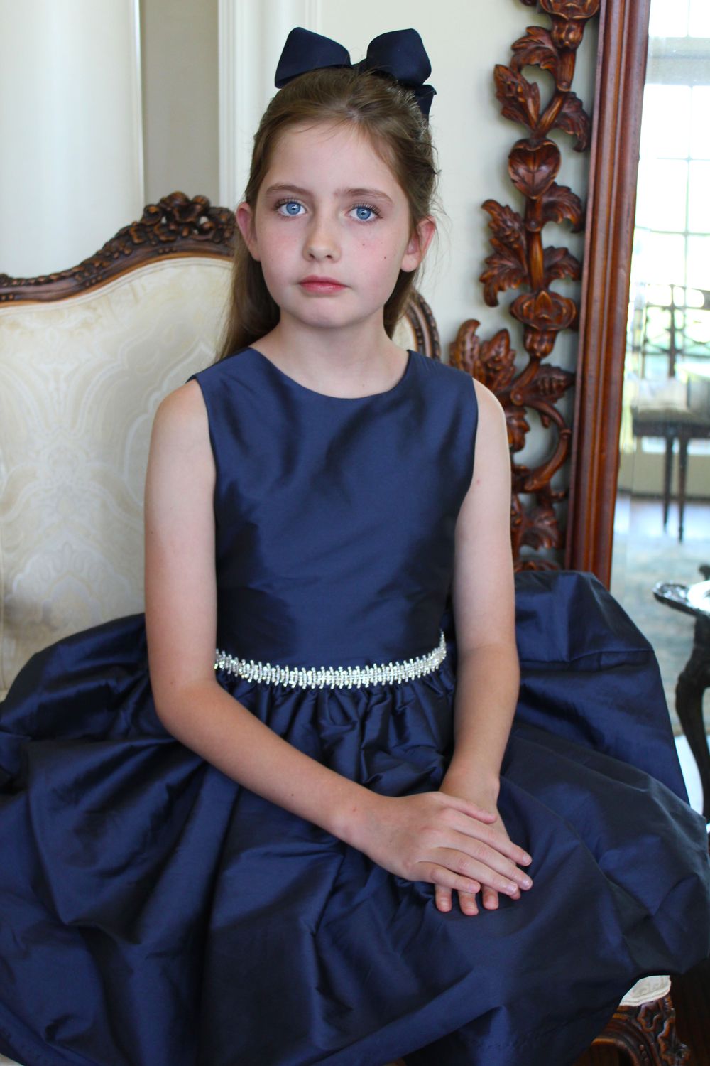 Navy Taffeta Dress with Sparkle Trim - size 8, 10, 12