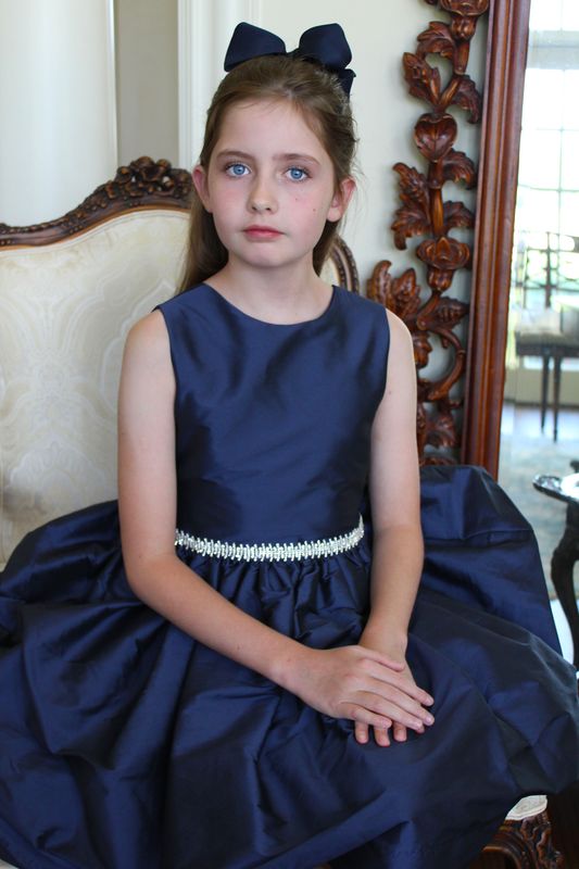 Navy Taffeta Dress with Sparkle Trim - size 8, 10, 12