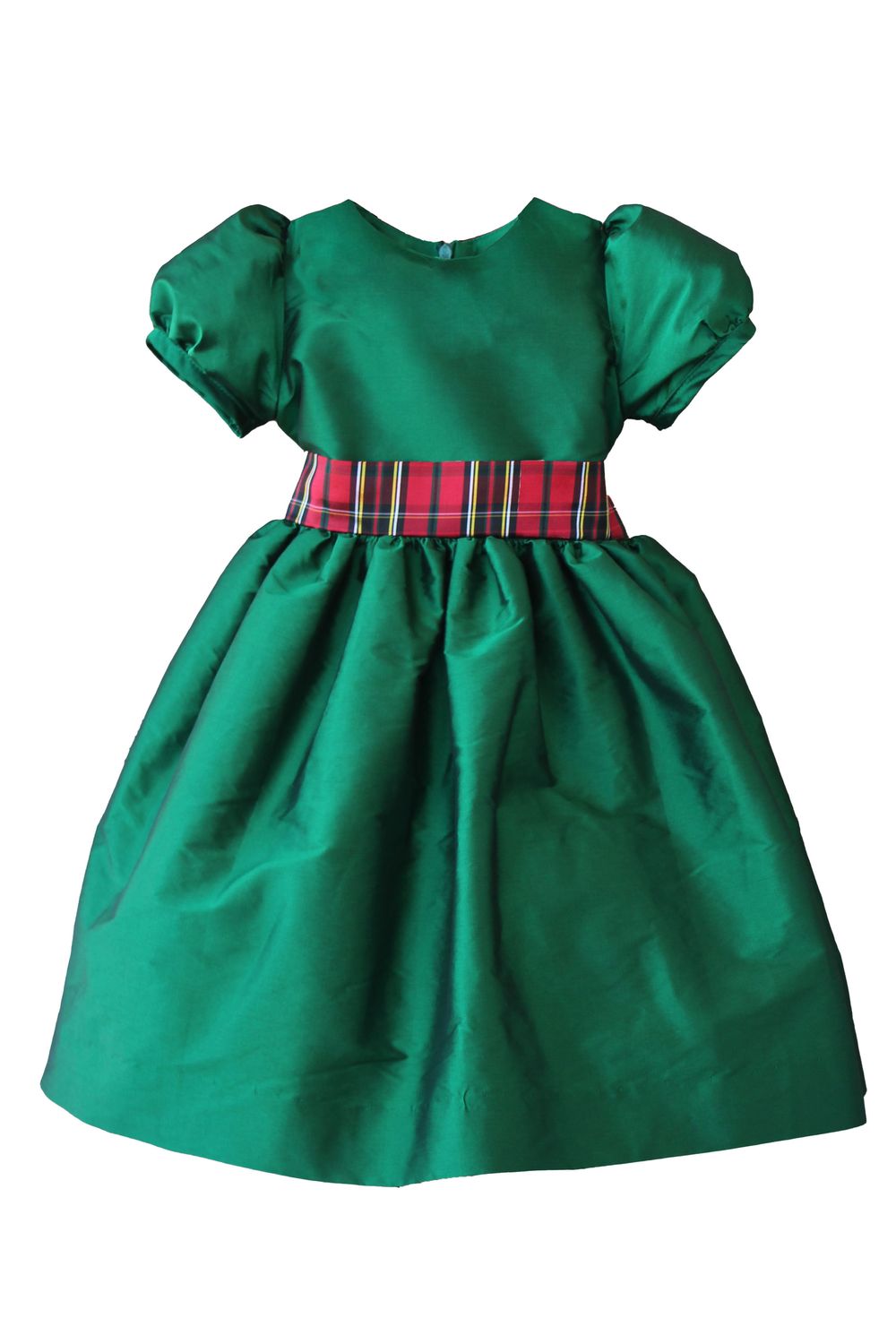 Green Taffeta Dress with Holiday Plaid Sash - size 2T