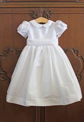 Taffeta Dress with Puff Sleeves and Sash