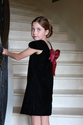 Velvet Aline Dress with Bow - Size 8